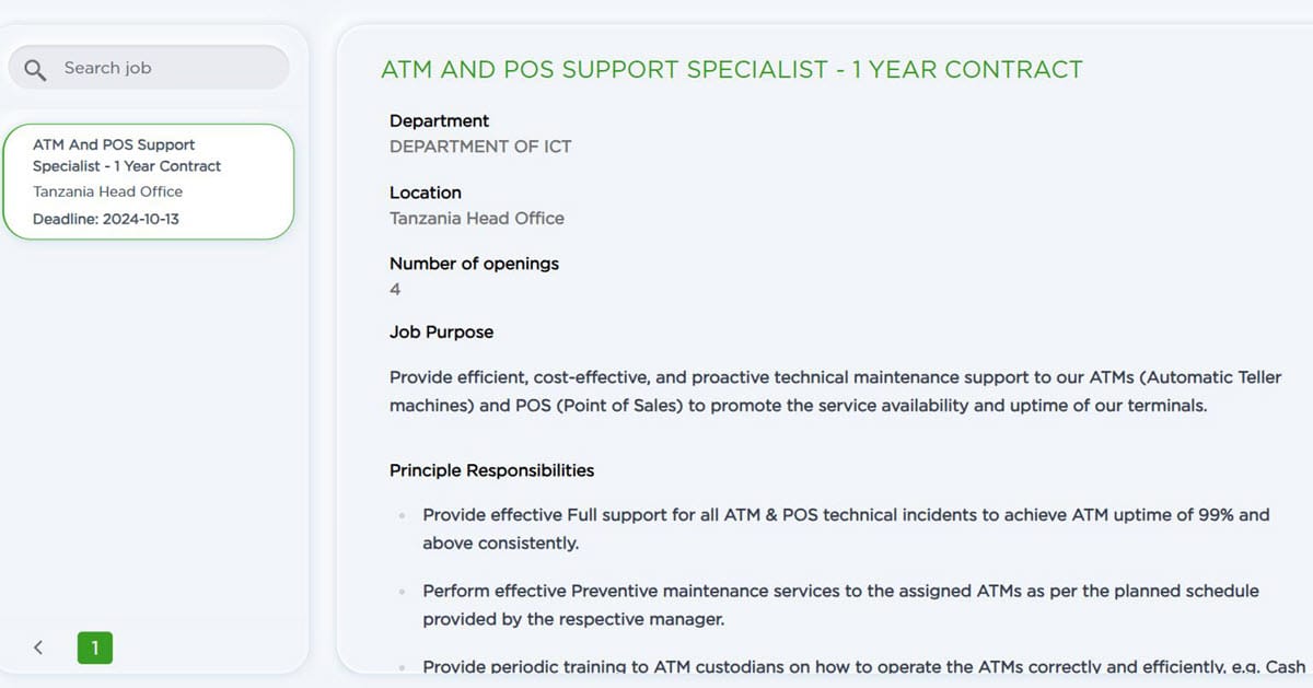 Nafasi ya Kazi ya ATM na POS Support Specialist - CRDB Bank (Mwisho: 2024-10-13)