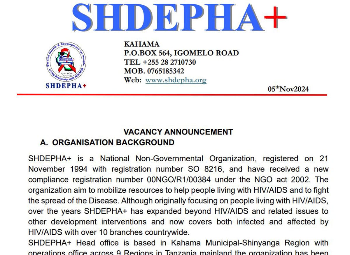 Nafasi Mpya za Kazi SHDEPHA+ November 2024 | Mwisho 18 November 2024