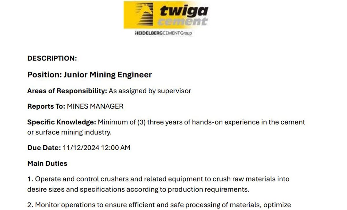Nafasi Mpya za Kazi Twiga Cement Limited November 2024