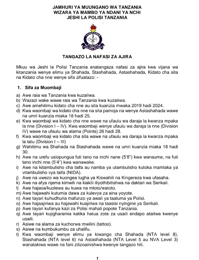 Mfumo wa Ajira za Polisi (ajira.tpf.go.tz) 2025