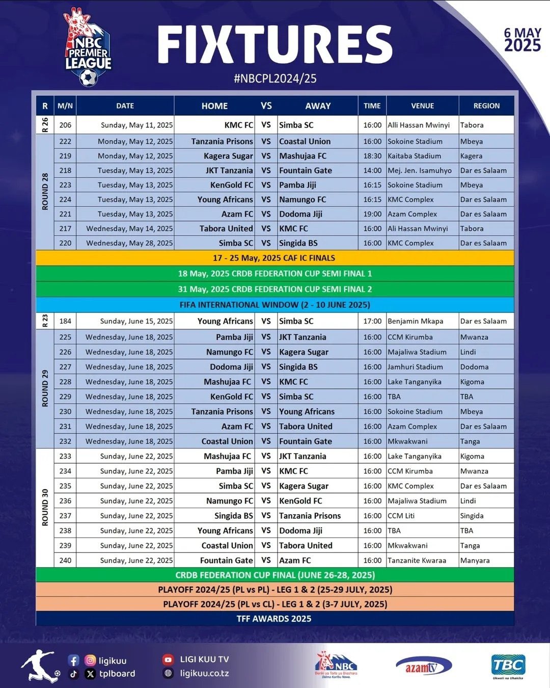 Mechi ya Yanga Vs Simba Kupigwa June 15, 2025 TFF Watoa Ratiba Kamili