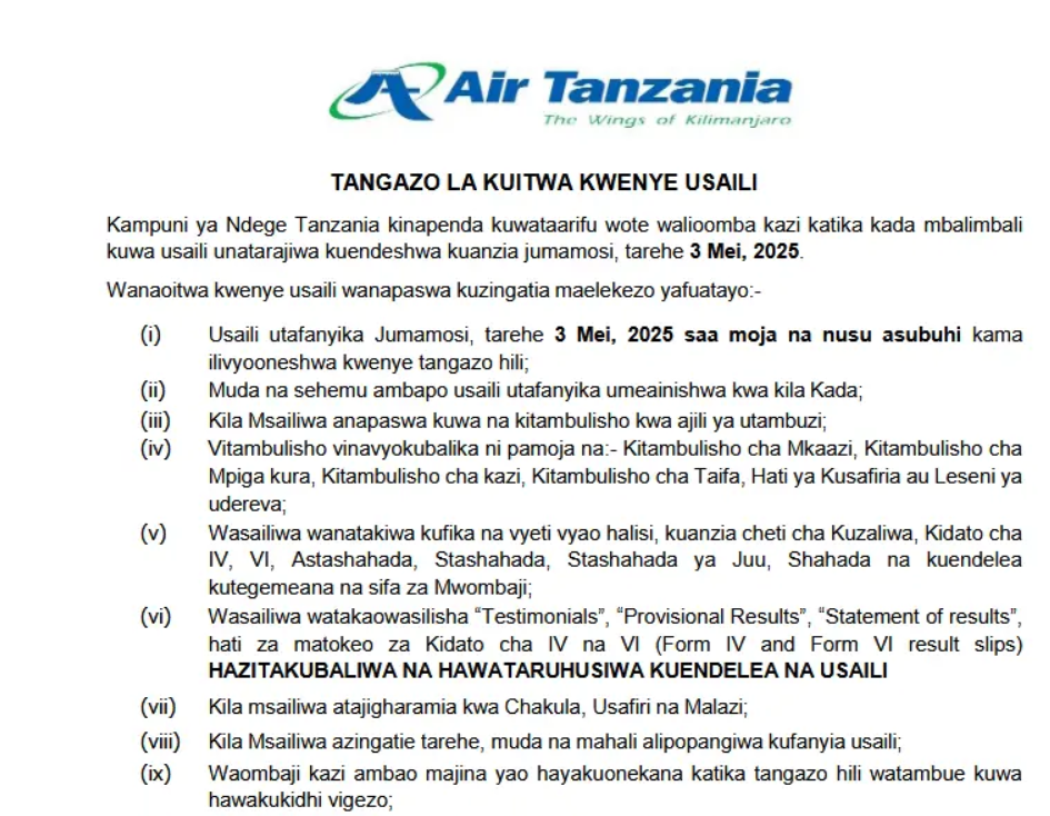 Matokeo ya Usaili ATCL 2025
