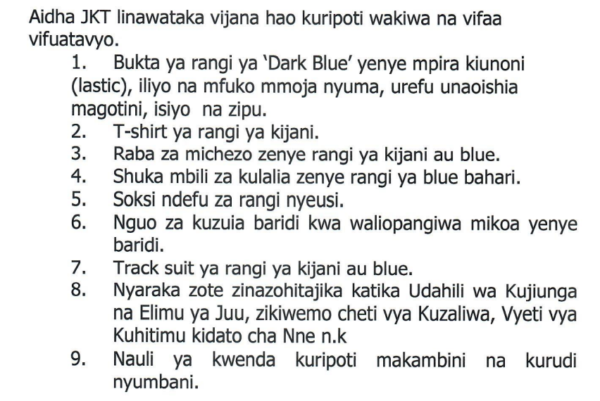 Mahitaji ya JKT 2025 Vitu Muhimu vya Kwenda Navyo Kwa Waliochaguliwa JKT