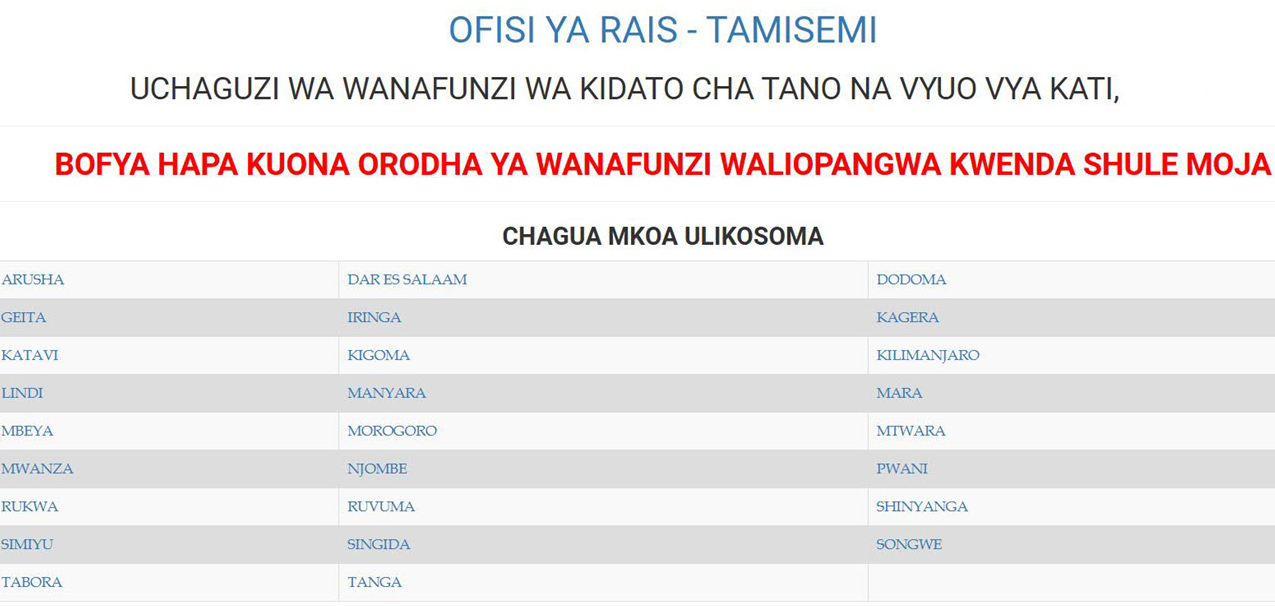 Majina Waliochaguliwa Selection Form Five 2025 To 2026 Kidato cha Tano
