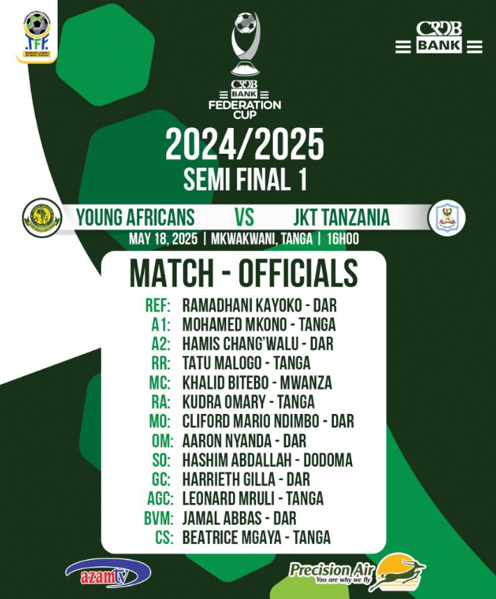 Waamuzi Mechi ya Yanga Leo vs JKT Tanzania CRDB Federation Cup 2024/2025 Nusu Fainali