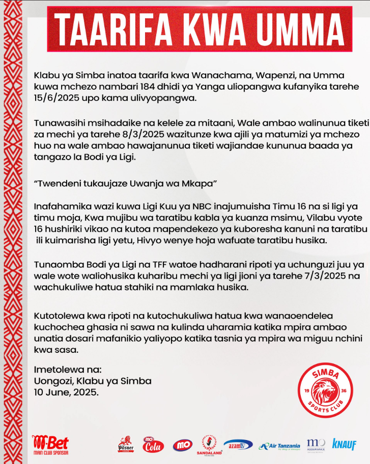 Sakata la Dabi ya Kariakoo Juni 15, Tiketi za Machi 8 Zitatumika