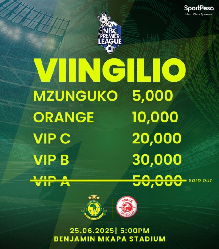 Viingilio Mechi ya Yanga vs Simba 25 Juni 2025