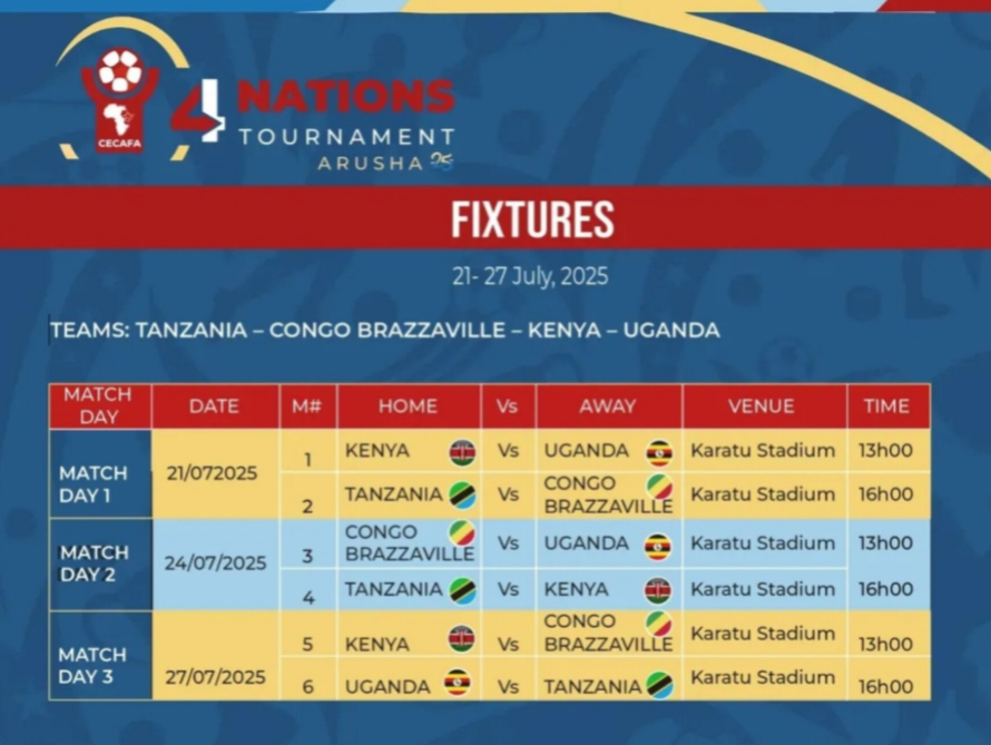 Ratiba ya CECAFA 4 Nations Tournament Arusha 2025
