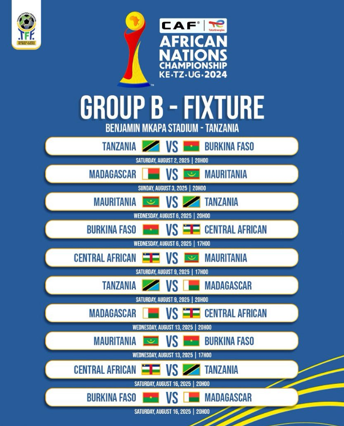 Ratiba ya Tanzania Taifa Stars Kundi B CHAN 2024