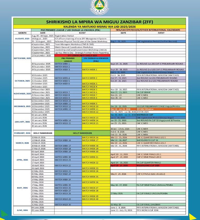 Ratiba ya Ligi Kuu Zanzibar 2025/2026