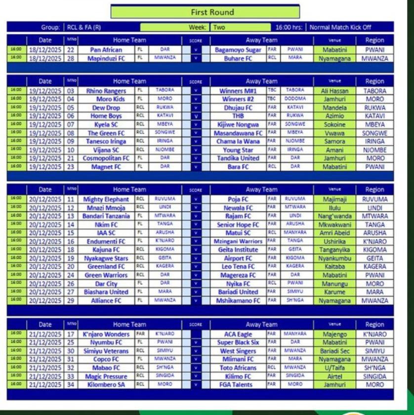 Ratiba ya CRDB Bank Federation Cup 2025/2026